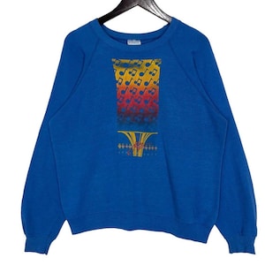 Vintage 90s Hanes Sweatshirt Crewneck Big Logo Music Sweater Jumper Size M