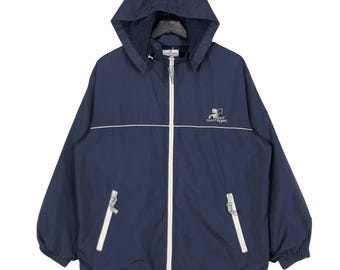 Vintage Courreges Windbreaker Jacket Hoodie Full Zipp Designer Streetwear Jacket Navy Size M