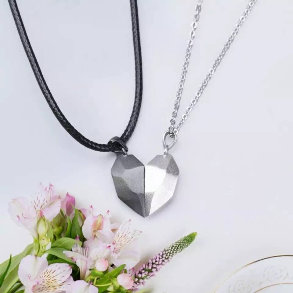 2pcs Magnetic Heart Jointing Couple Necklaces With Wishing Stone, Lover's  Gift For Valentine's Day Or Birthday