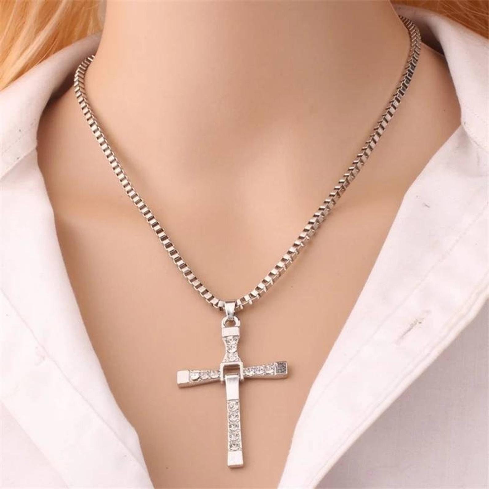 925 Sterling Silver Cross Fast and Furious Dominic Toretto Pendant Necklace  1PC