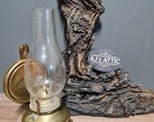 Vintage antique victorian brass oil lamp with wall plaque hanging 31cm