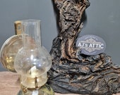 Vintage clear glass oil lamp with wall hanging plaque 26cm