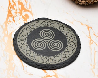 Irish Triskelion Slate Coaster Set: Celtic Wiccan Decor