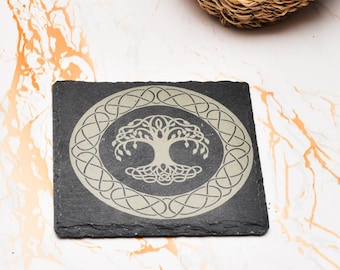 Porta-copos de ardósia com a Árvore da Vida Celta: decoração Wiccan para casa, feito à mão no Reino Unido