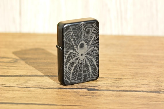 WhimsyGoth Spider Web Lighter, Gothic Refillable Lighter, Laser Engraved Stainless Steel Gift, Witchy whimsical petrol style flip Lighter.