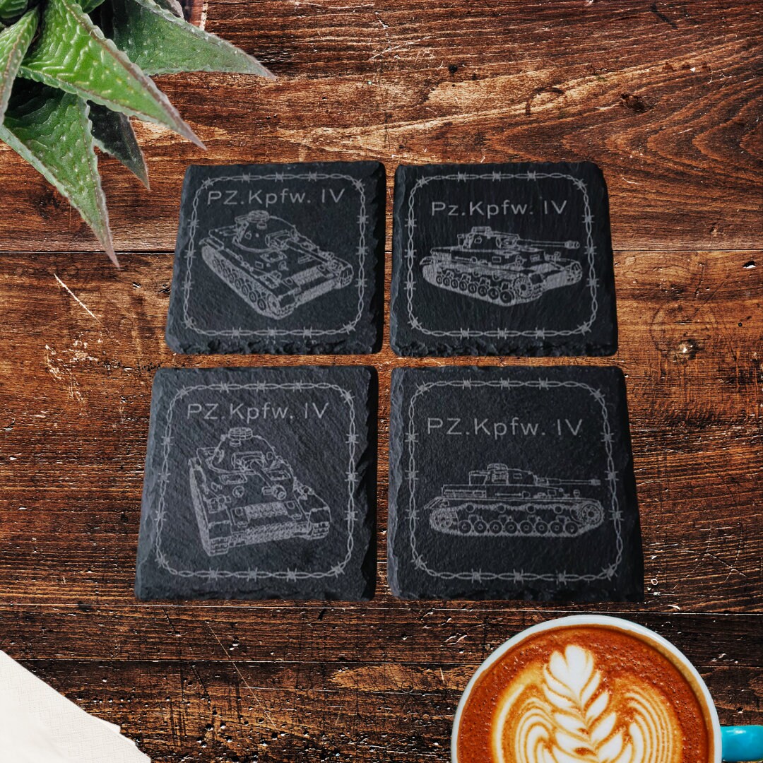 German Panzer Tank Slate Coaster , World War 2 Gift, Stone Drinks