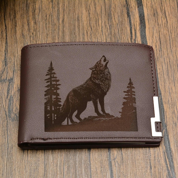 Engraved Wolf PU Leather Wallet, A Rugged & Stylish Gift for Nature and Norse Mythology Lovers