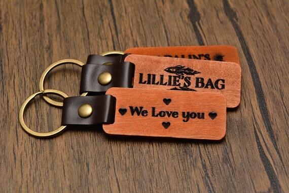 thumbnail image 2 of Personalised Wood And Leather Keyring – Rectangle, Brown, Engraved, Made In UK 2 of 5