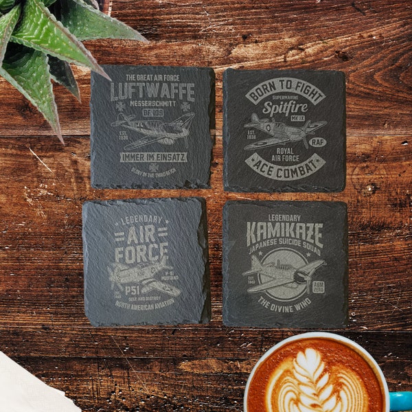 Slate WW2 aircraft coasters. Gaming Coasters. World War 2 fighter plane Coaster. German,British American and Japanese. Gift for Him