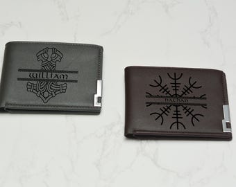 Personalised Norse Viking Wallet PU Leather, Norse Mythology Gift, Slim wallet, Gift for men. Vegan Friendly.