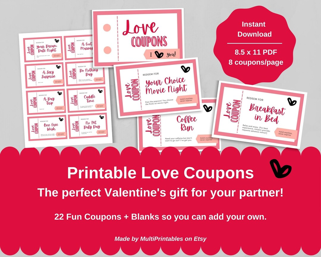Printable Valentine Gift Love Coupon For Him And Her