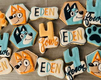Bluey Character Cookies: 12 handgjorda Royal Icing-kakor