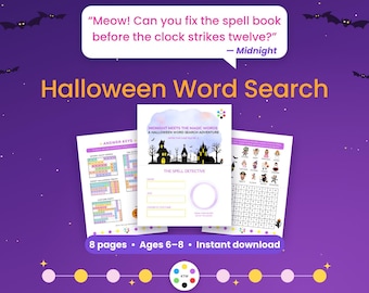 Halloween Word Search Adventure for Kids Ages 6-8 | Story Puzzle Activity (PDF Download)