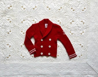Vintage Red Double Breasted Cardigan Sweater - Neonato - 3T