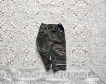 Vintage Children's Faded Olive Brown Denim Pants - Cherokee Baby - 12-18 MOS
