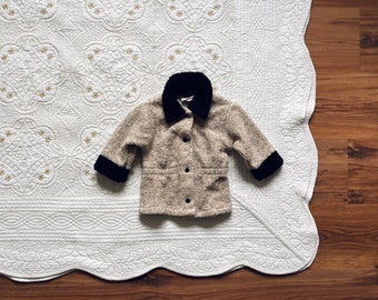 Vintage Children's Fleece Black and Cream Jacket - Milton Funwear - 12 MOS