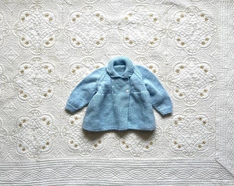 Vintage Children's Button Up Blue Knit Sweater - 12-18 MOS