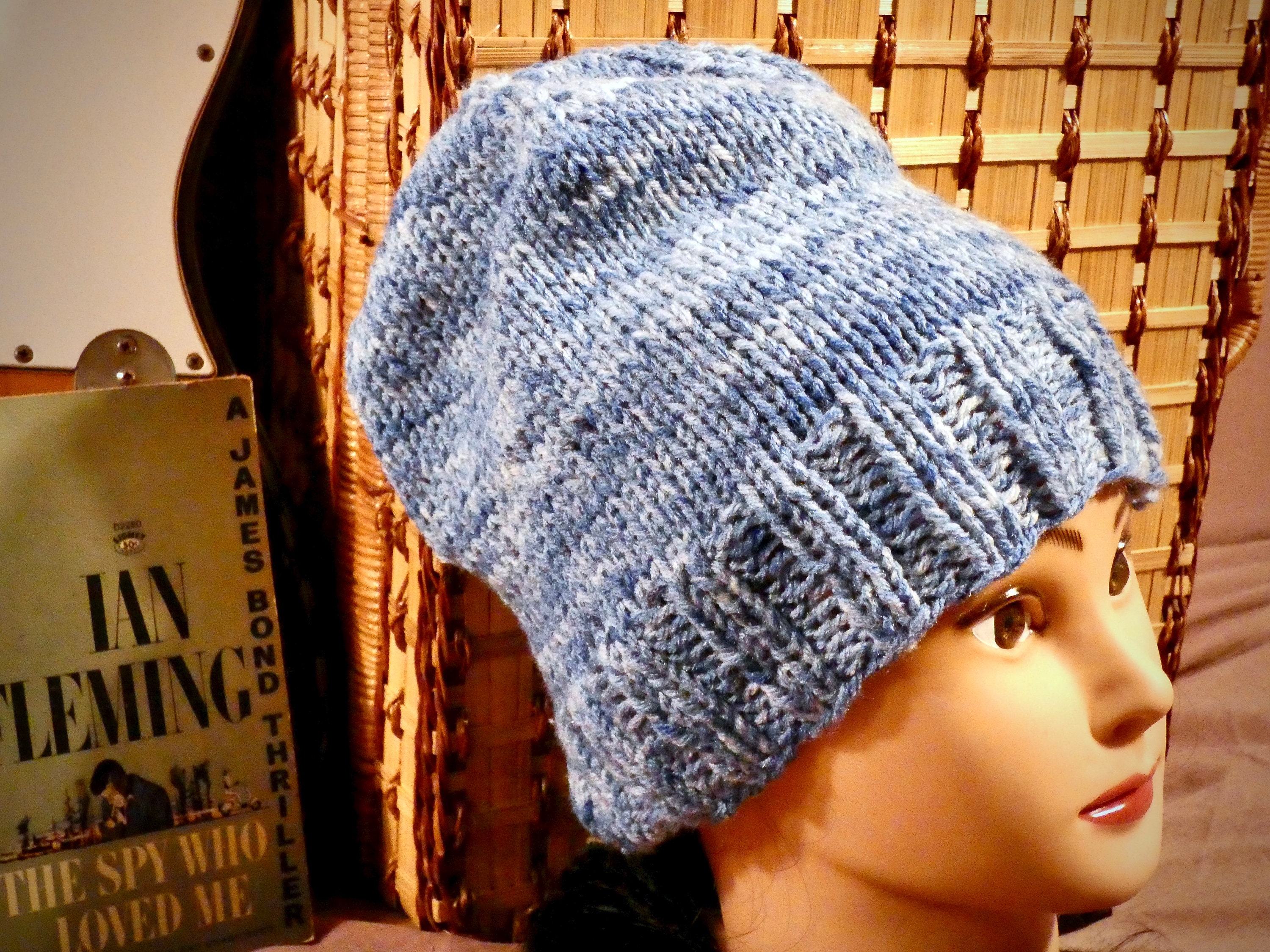 Multi Colored Blue Wave Design Cuffed Beanie Thick Knit Beanie Dark Blue/Light Blue main image 2