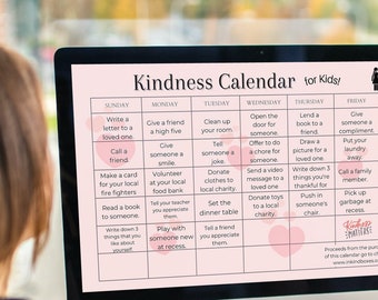 Vriendelijkheidskalender voor kinderen (roze) | Kinderdaden van vriendelijkheid kalender | Willekeurige daden van vriendelijkheid kalender voor kinderen | Betaal het vooruit met kinderen