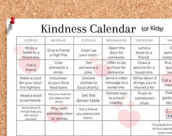 Kindness Calendar for Kids (white) | Kids' acts of kindness calendar | Random acts of kindness calendar for kids | Pay it forward with kids