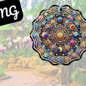 Disegno mistico del girandola, PNG di sublimazione celeste, download digitale da 12 x 12 pollici, arte mandala sole e luna, decorazione spirituale