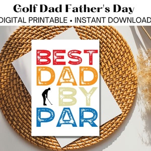 Cartão de Dia dos Pais Best Dad by Par, impressão digital, cartão de Dia dos Pais imprimível, presente para o pai, trocadilho de golfe, melhor pai, cartão 5x7