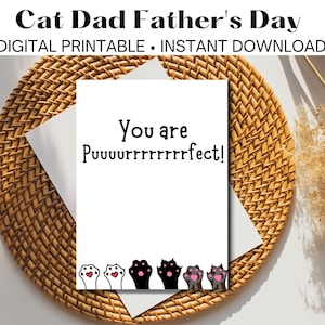 Cat Dad Father's Day Card, Digital Printable Instant Download, printable Father’s Day card,Funny Dad Card, Cat Paws, Greeting Card, 5x7 card