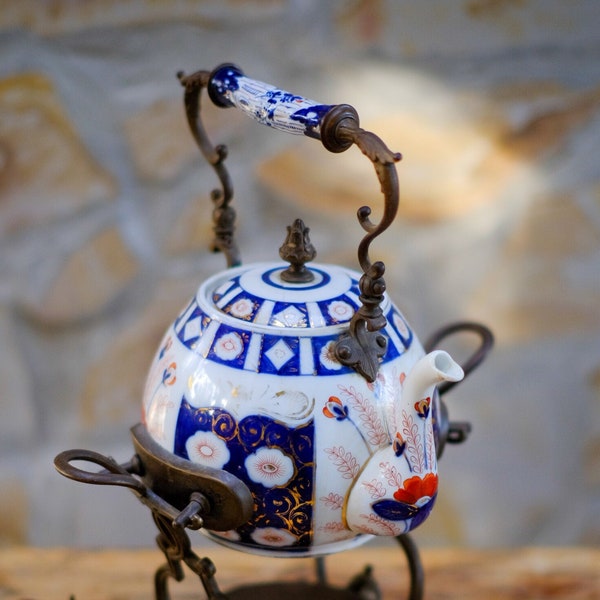 Franziska Hirsch Tea Pot, Art Nouveau Kettle with Metal Stand, 19 th Century, Antique Tea Kettle