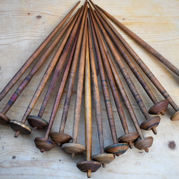 Antique drop spindle, Old loom part, Vintage primitive antique hand carved wood tool
