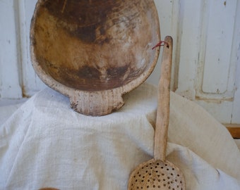 bol à pâte en bois vintage, bol sculpté à la main, cuillères en bois, accessoires photo vintage