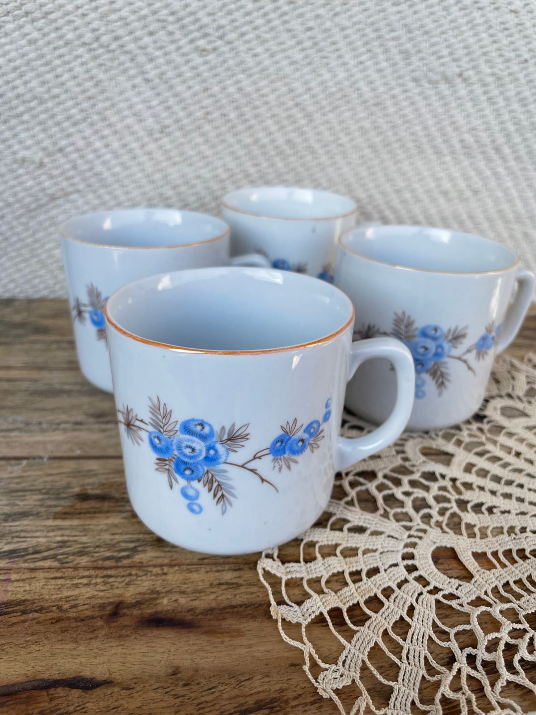4 Vintage Zsolnay Porcelain Tea Mug Set Handmade Manufactured Etsy