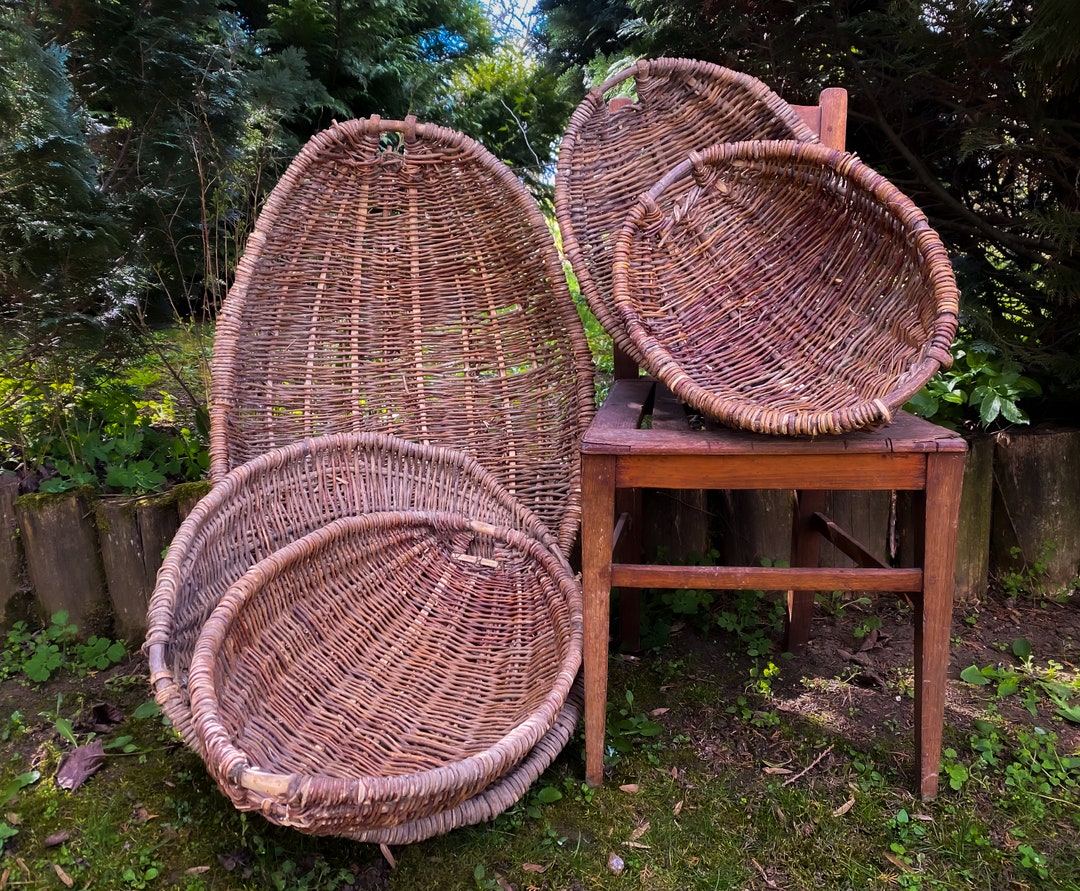 French Wicker Basket, Woven Basket, Vintage Handmade Farmhouse Basket ...