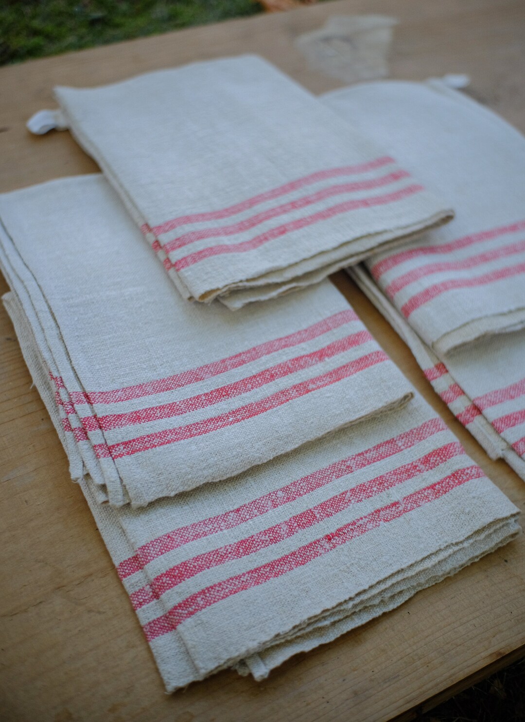 2 PC Vintage Linen Tea Towel Set Red Striped Towel Set Hand Woven 2-pc-vintage-linen-tea-towel-set-red-striped-towel-set-hand-woven