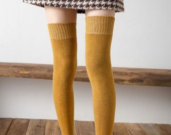 Kids Girls Chunky Ribbed Knit Knee High Socks Solid Cute Velvet Bow Stockings 