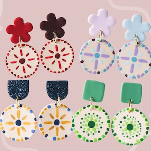 Hand Painted Colourful Dotted Polymer Clay Earrings | Red | Green | Pastel