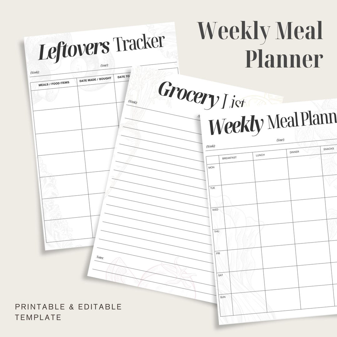 Left Overs Chart.pdf Weekly Meal Planner Printable: Grocery List & Leftovers Tracker ...