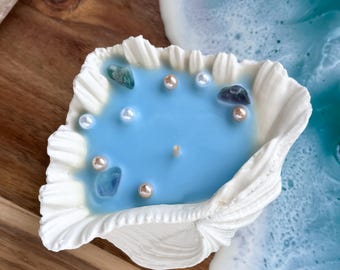 Scented Seashell Candle: Wedding Favor, Beach Decor