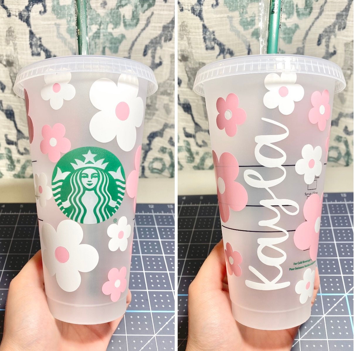 Pink and Red Retro Flowers Valentines Day Starbucks Cup Gift for Daisy  Lover and Best Friend Cute Daisy Floral Cup Reusable Tumbler 