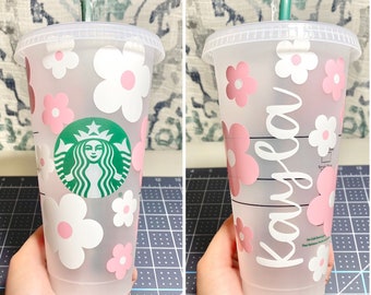 Beige Retro Daisy Starbucks Cup  Personalized Cold Birthday Gift Reusable  Iced Coffee - Yahoo Shopping