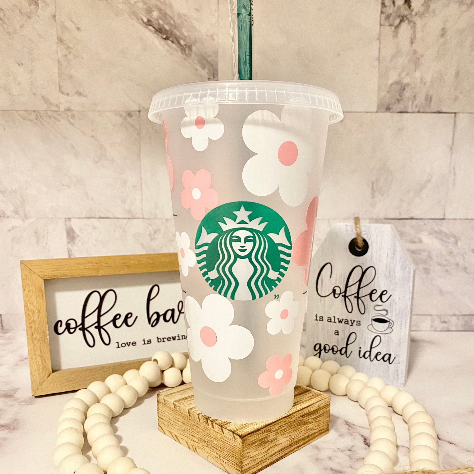 Personalized Reusable 24 ounce Venti Cold Cup, Custom Tumbler, Travel Cup  with Lid and Straw, Iced Coffee Cup,Gift for Her