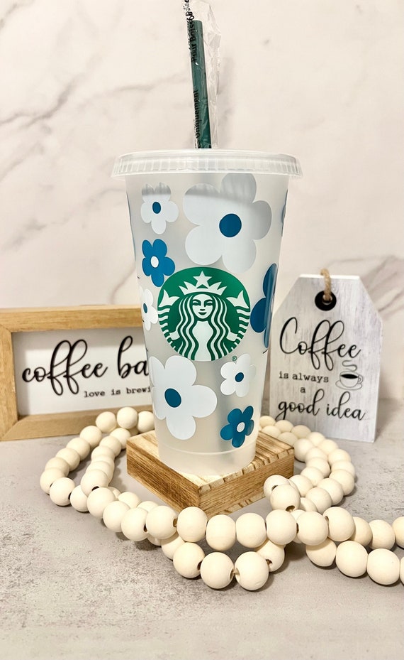 Baby Blue Retro Daisy Starbucks Cup Personalized Starbucks 