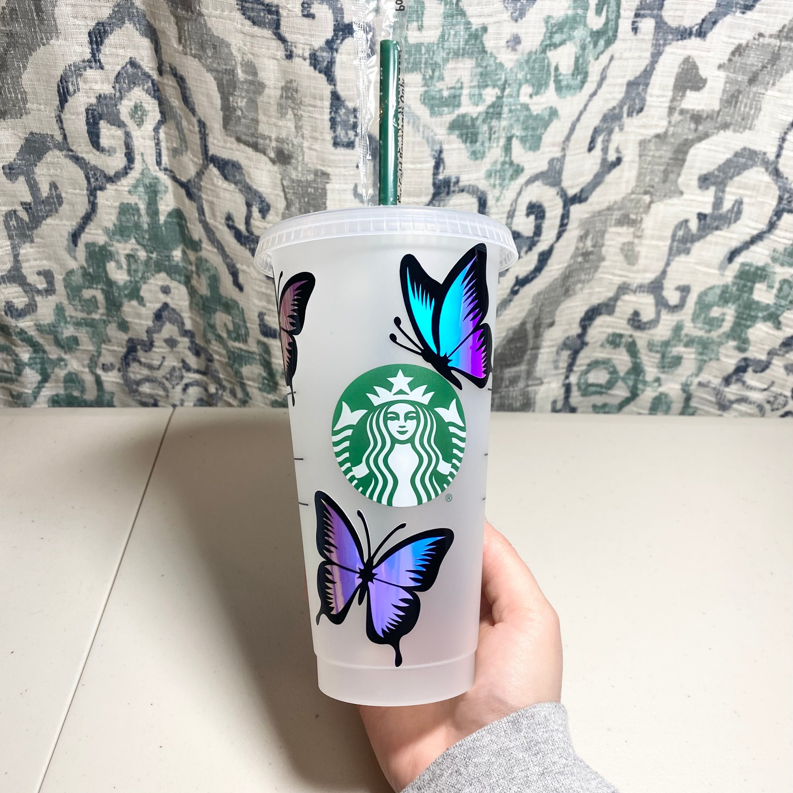24 Oz Holographic Personalized Scribble Heart Starbucks Cup