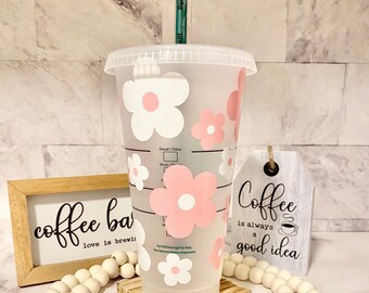 Pink Retro Daisy Starbucks Cup Personalized Starbucks Cold Cup Birthday  Gift Reusable Cup Iced Coffee Cup Starbucks Tumbler 