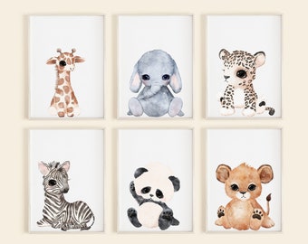 Safari Baby Animal Prints Set of 6 - Printable Nursery Wall Art - Jungle Animals Prints- Baby Room -  Baby Animal Prints - Christmas gift