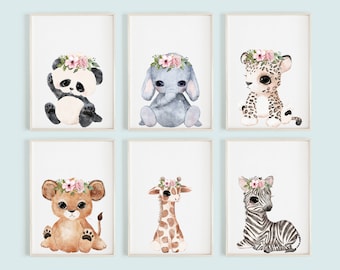 Safari Baby Animal Prints Set of 6 - Printable Nursery Wall Art - Jungle Animals Prints- Baby Room