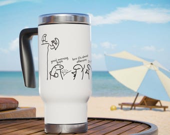 Stick Figure Morning Routine Travel Mug | Stainless Steel 14oz