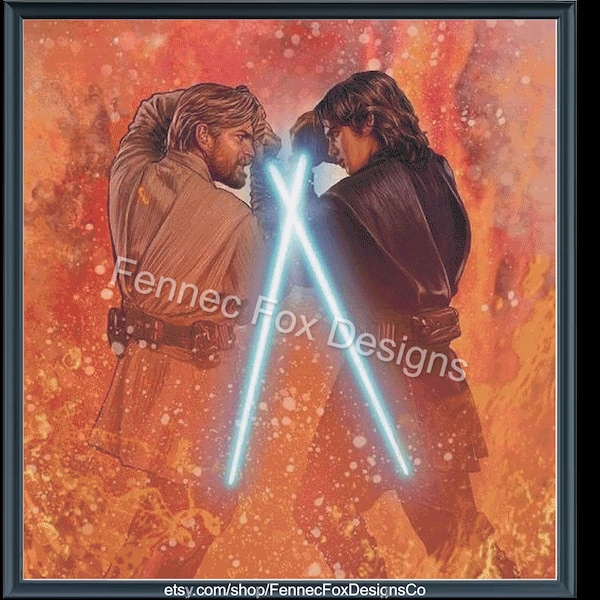 Kenobi Vs Anakin on Mustafar | Large Cross Stitch Pattern| Star Wars Cross Stitch Pattern | Movie Cross Stitch Chart | Printable PDF