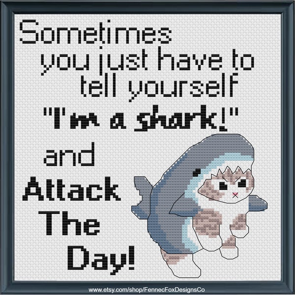 Attack The Day Cat Shark Cross Stitch PDF Pattern | Digital Cross-Stitch PDF Pattern | DC Comics | Instant Download