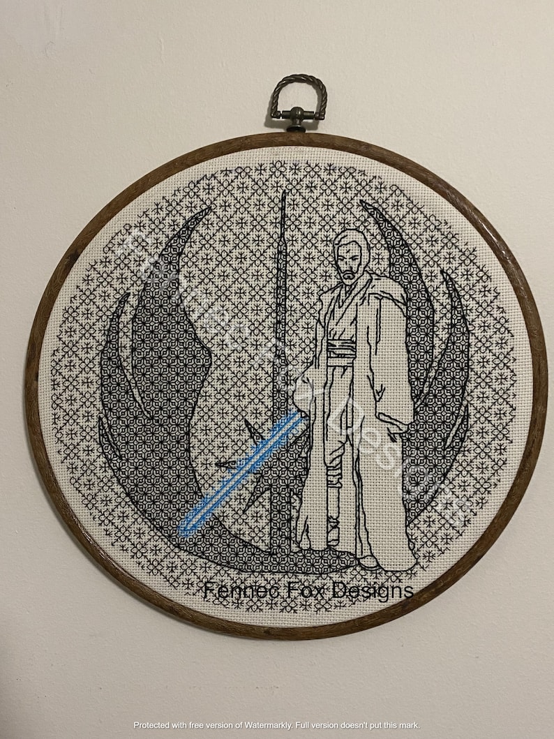 Obi Wan Kenobi Jedi Blackwork Embroidery from Fennec Fox Designs Co