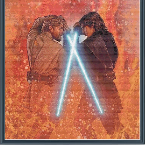 Kenobi Vs Anakin on Mustafar Digital Cross Stitch Pattern | Star Wars Cross Stitch Pattern | Movie Cross Stitch Chart | Printable PDF